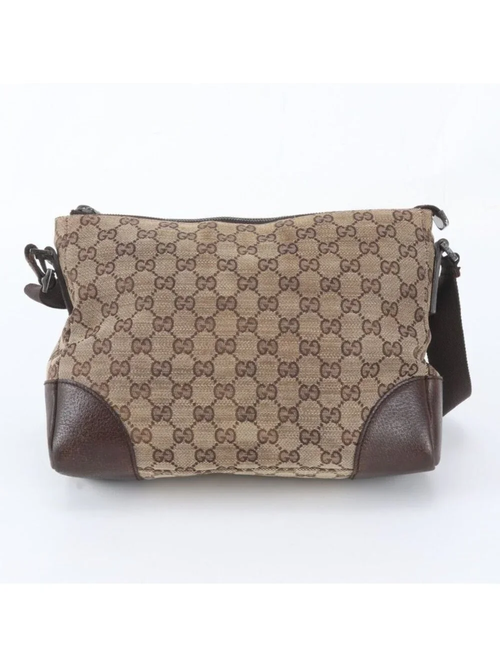Gucci GG Canvas Leather Shoulder Bag Crossbody Messenger Brown